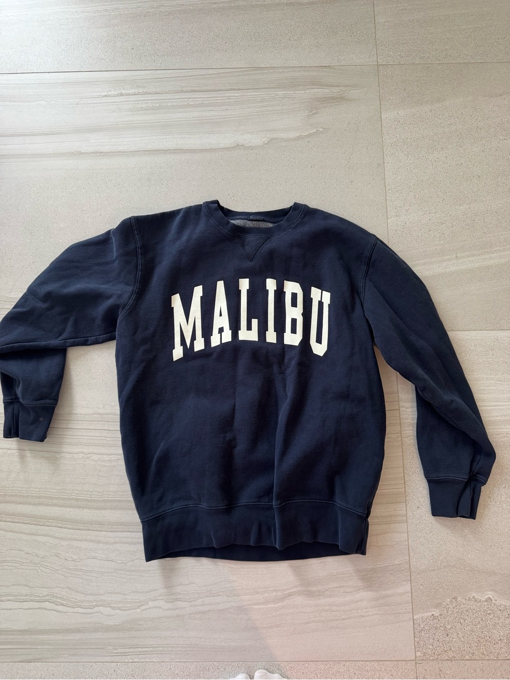 Brandy Melville Navy Crewneck with White MALIBU Lettering